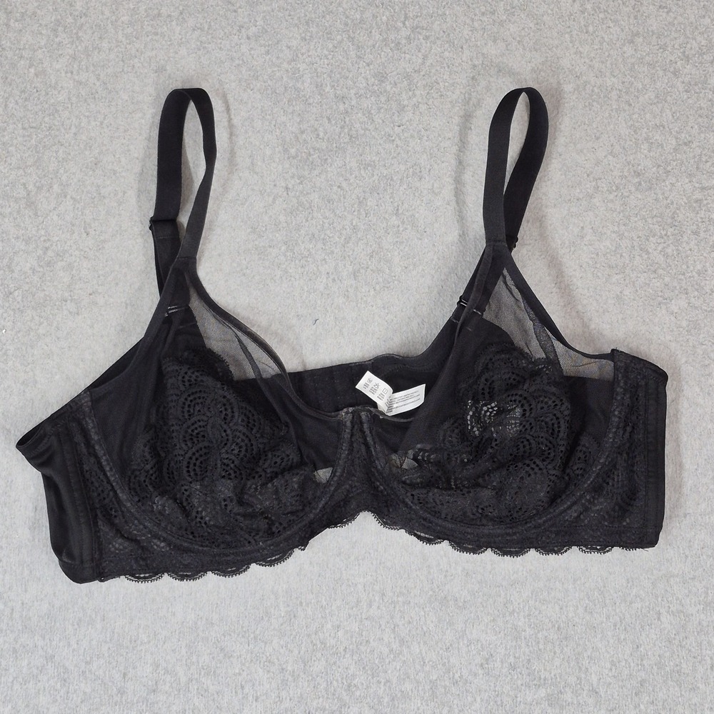 HSIA Women Bra 44C Black Adjustable Strap Balconette Underwired Lace Mesh